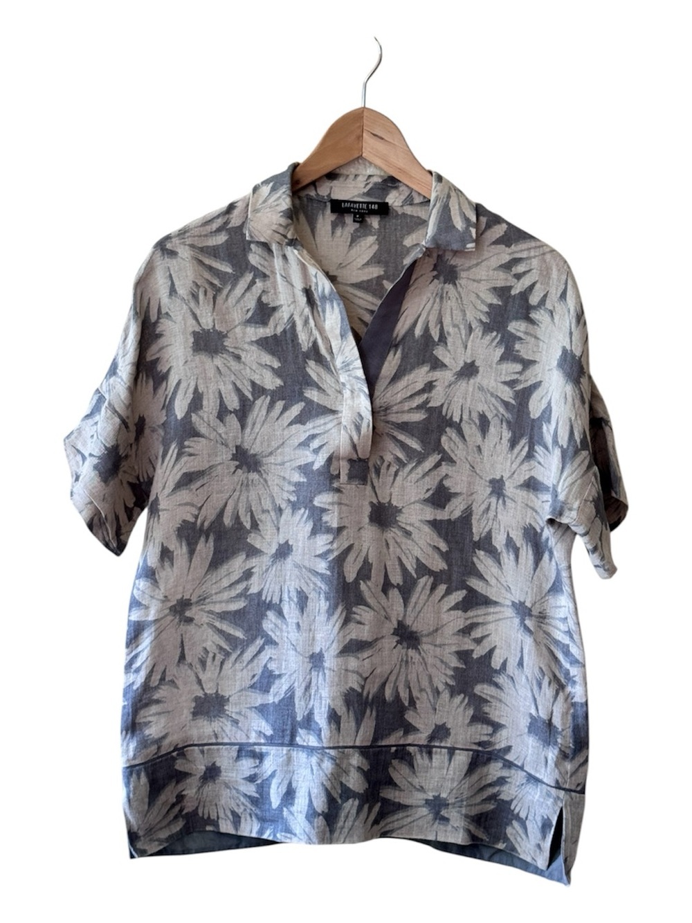 Lafayette 148 New York Neutral Floral Linen Short Sleeve Tee P